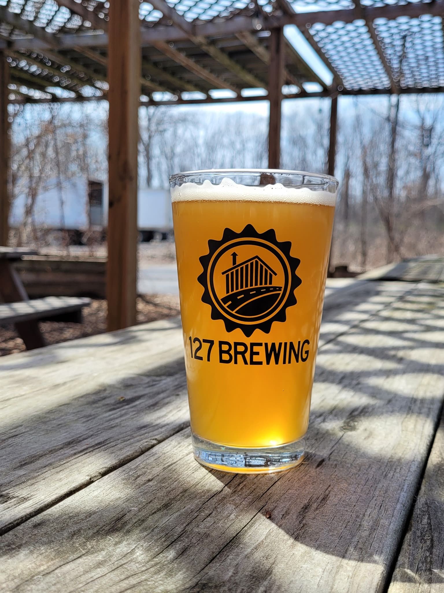 Beer outside on picnic table